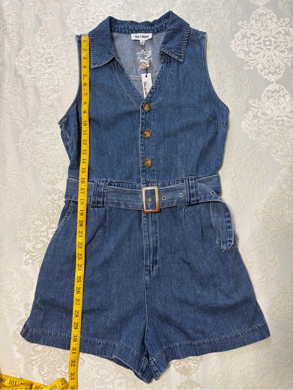 Day + Moon Belted Denim Sleeveless Romper Size Large NWT - Picture 6 of 7